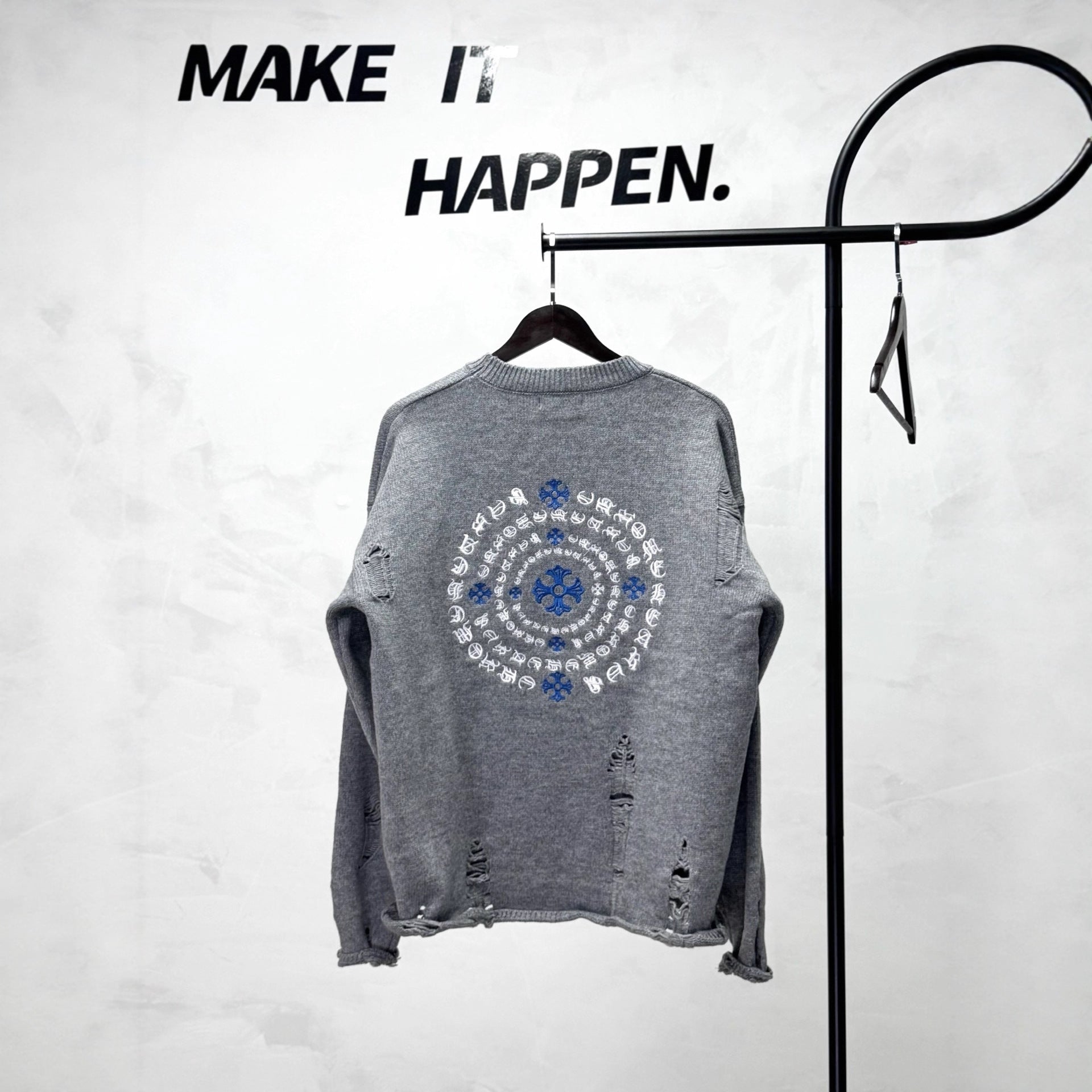 Chrome Hearts Embroidered Ripped Crew Neck Sweater