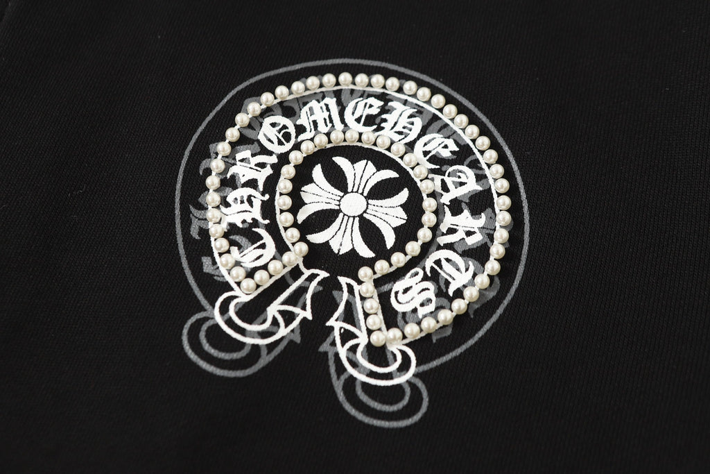 Chrome-Hearts Rhinestone Horseshoe Hoodie - Black Gothic Streetwear Sweatshirt 2601