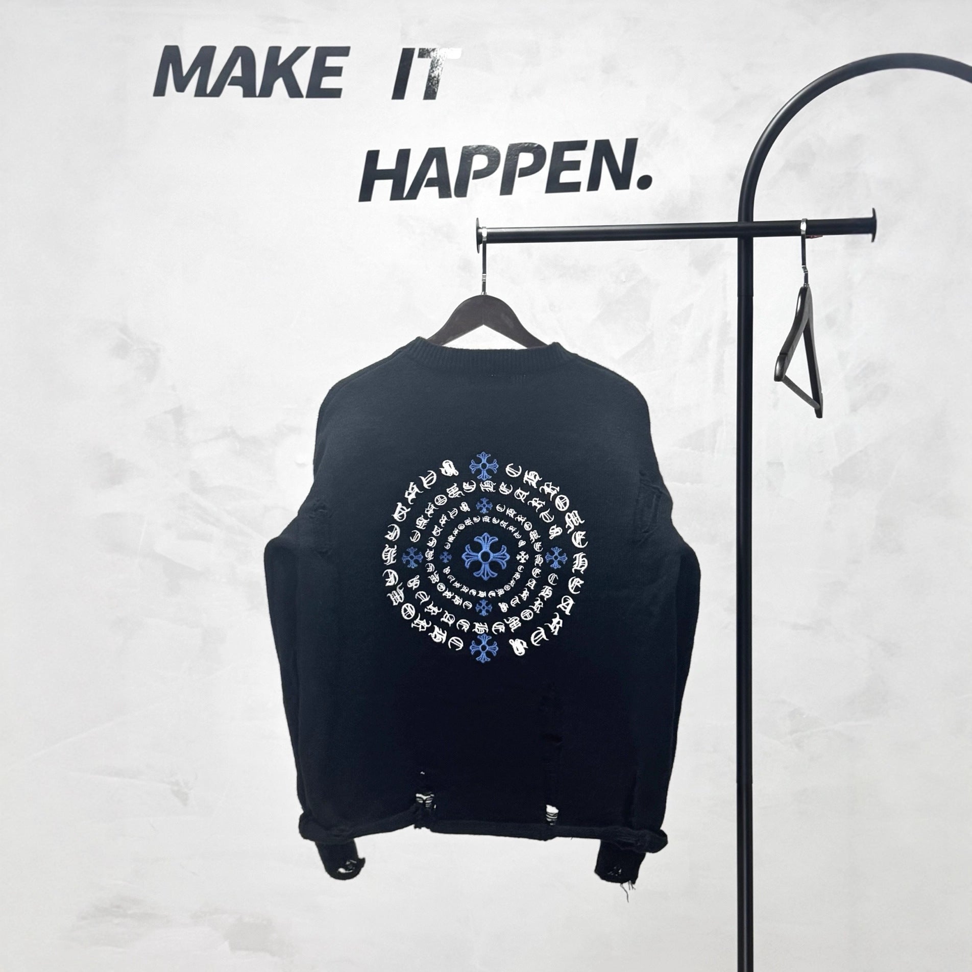 Chrome Hearts Embroidered Ripped Crew Neck Sweater