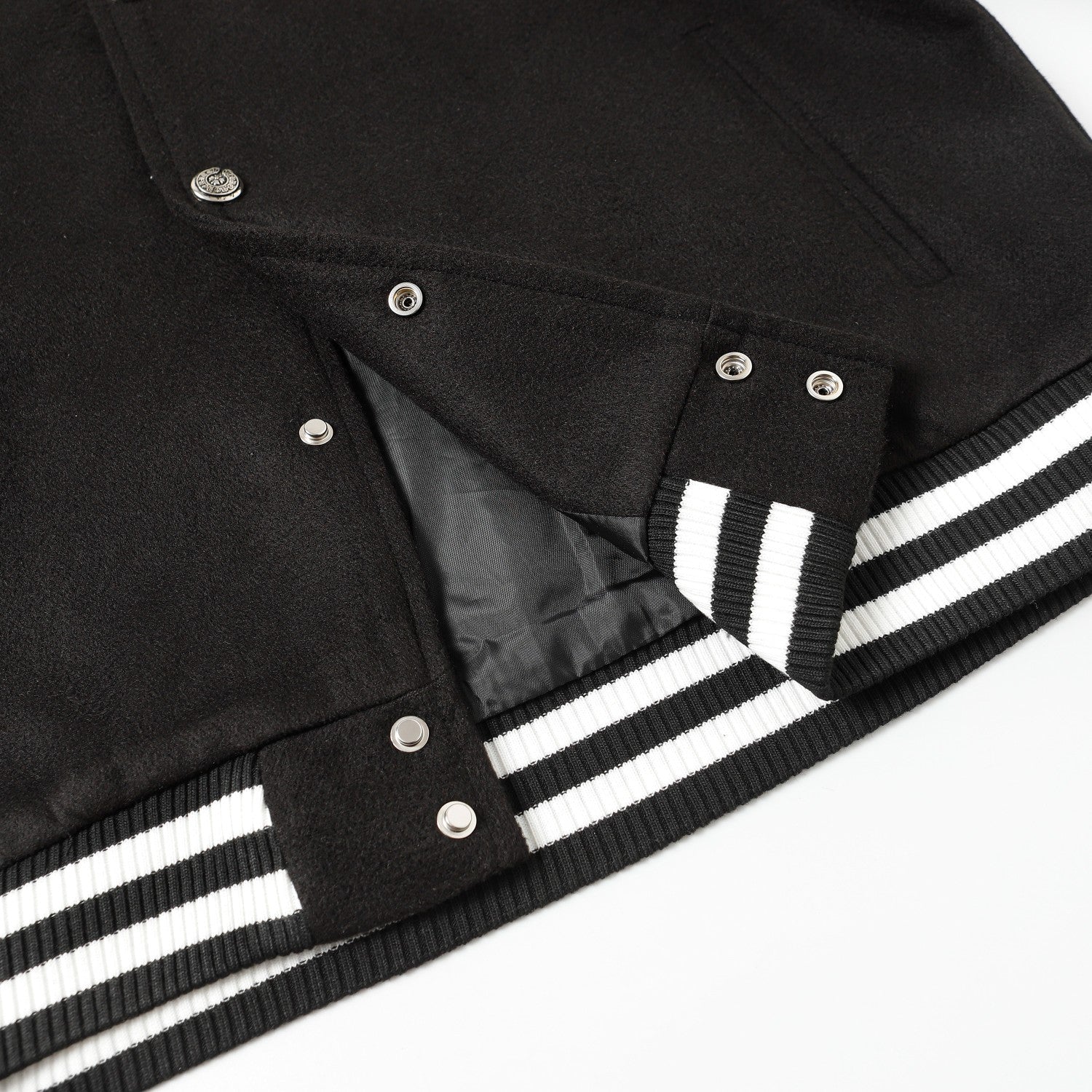 Chrome-Hearts Cross Embroidered Leather Sleeve Varsity Jacket - Black Street Style 116