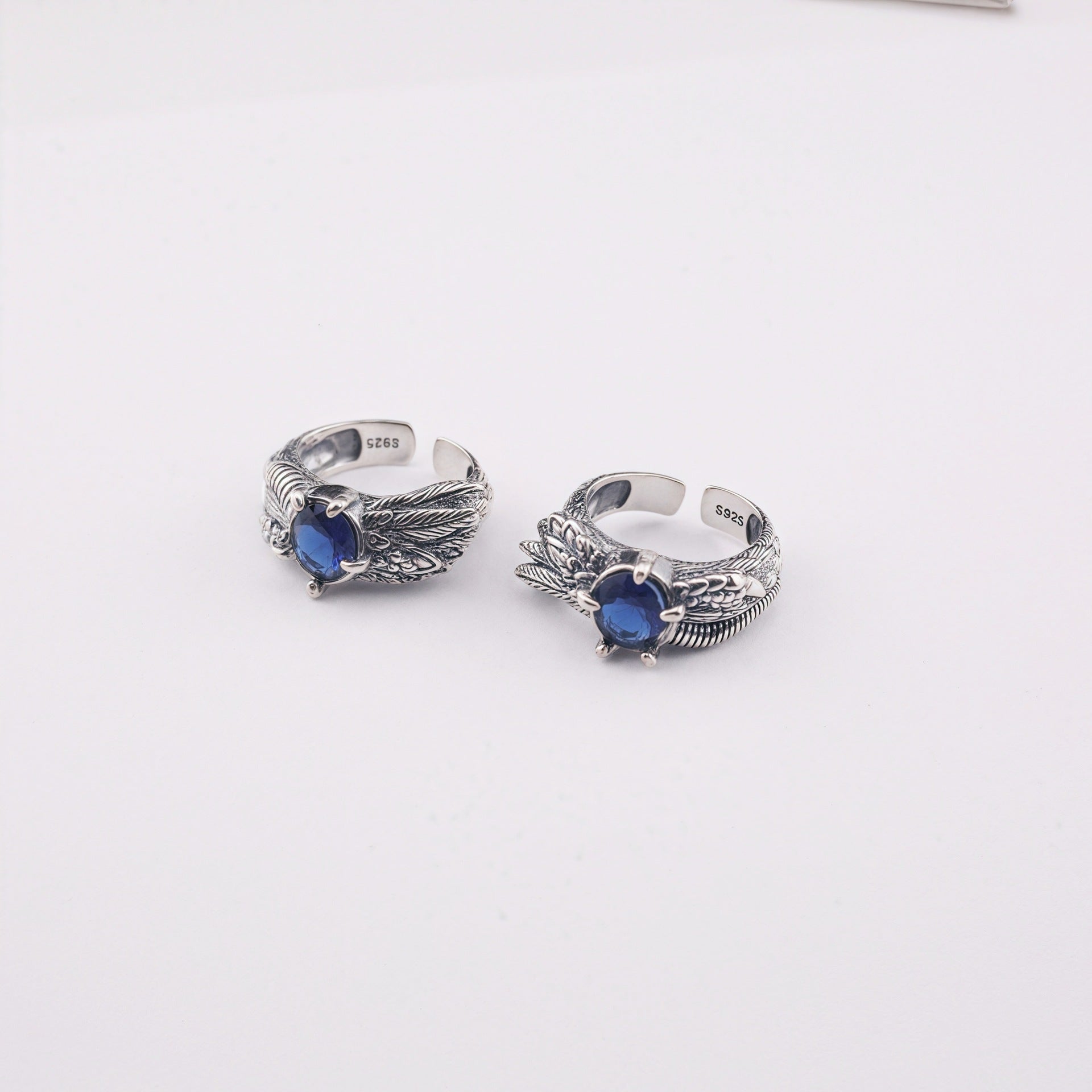 Retro feather sapphire open ring